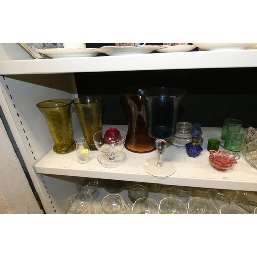 3036 - A quantity of miscellaneous decorative glassware (two shelves)