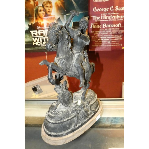 3072A - A large spelter a figure of a mounted warrior - Please note the horse has a broken leg