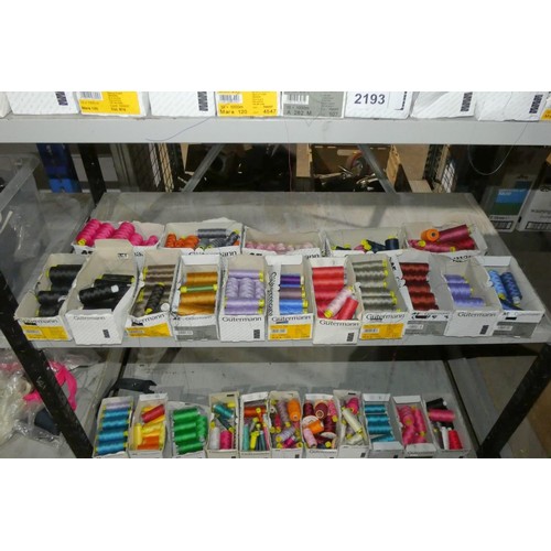 2193 - A quantity of various spools of Gutermann sewing threads. Contents of 1 bay / 3 shelves