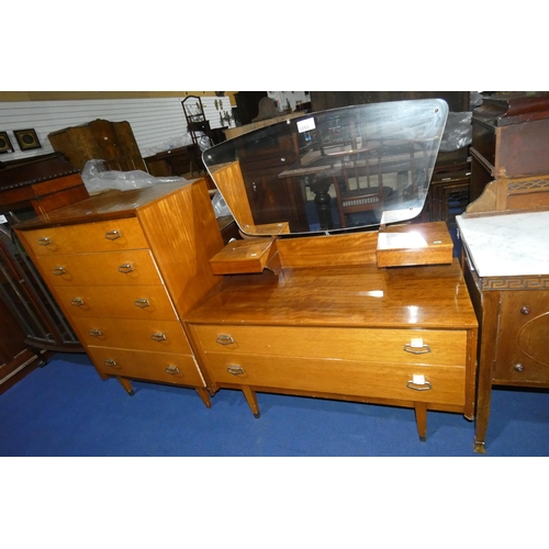 3293 - A 1960s vintage dressing table with a swing mirror and drawers under, plus a matching bedroom chest ... 