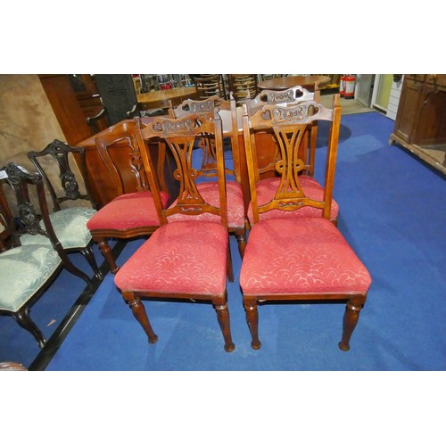 3296 - A set of four Edwardian high back dining chairs with red upholstered seats and a similar dining chai... 