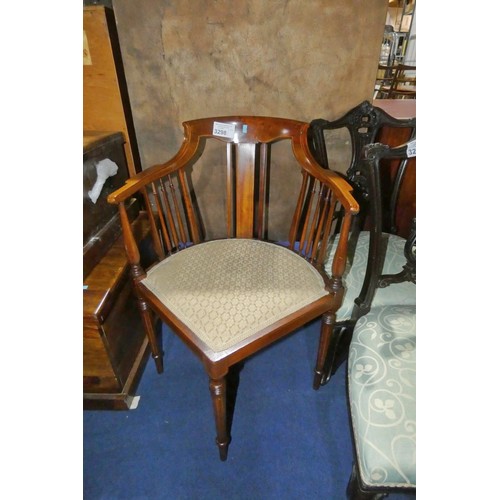 3298 - An Edwardian inlaid mahogany corner elbow chair with an upholstered seat