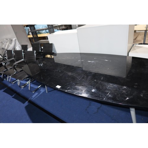 1306 - 1 x black meeting room table approx 240 x 120cm and 6 x black upholstered cantilever chairs