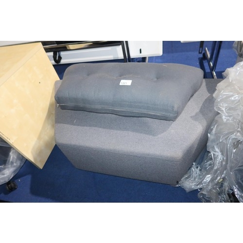 1321 - A grey upholstered trapezium shaped reception seat approx 147cm on longest side x 66cm and 1 x non-m... 