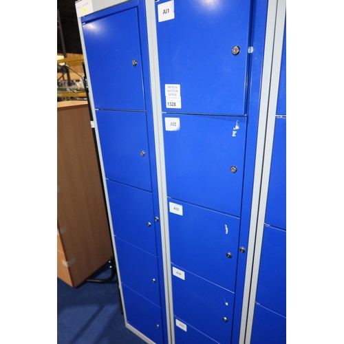 1328 - 2 x blue / grey metal five door personnel lockers each approx 38 x 45 x 197cm (at rear) - each locke... 