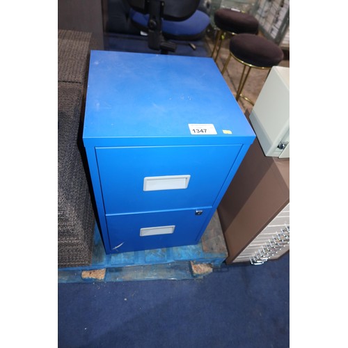 1347 - 1 x blue metal two drawer filing cabinet