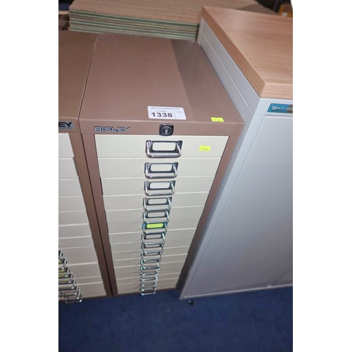 1338 - 1 x Bisley metal 15 drawer index type cabinet approx 28 x 41 x 94cm high