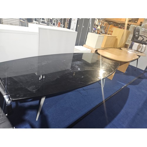 1306 - 1 x black meeting room table approx 240 x 120cm and 6 x black upholstered cantilever chairs