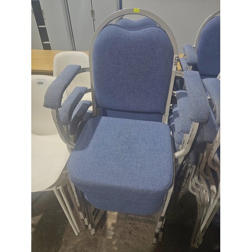 1235 - 10 x blue upholstered stacking banqueting chairs with arms