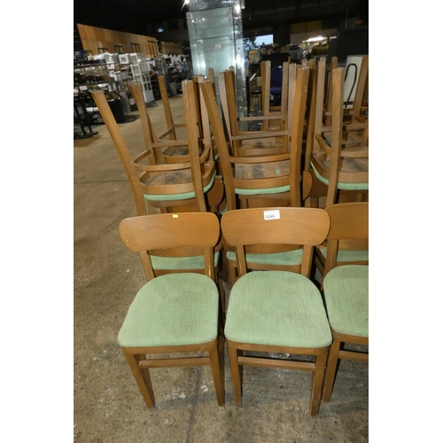 1249 - 10 bent wood framed light green upholstered chairs