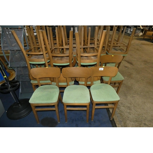 1250 - 10 bent wood framed light green upholstered chairs