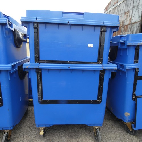 6290 - 2 x large blue wheelie bins with a drop front