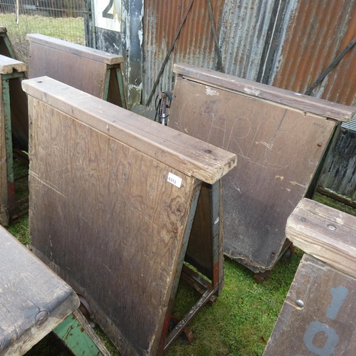 6313 - 2 x Vintage wheeled trolleys with a metal frame and wooden sides each measuring approx 134cm L x 138... 