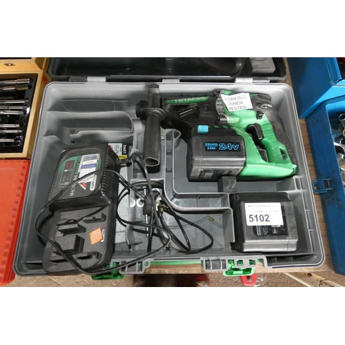 5102 - 1 x Hitachi DH24DVA cordless rotary hammer drill supplied with 1 x charger and 2 x 24v batteries