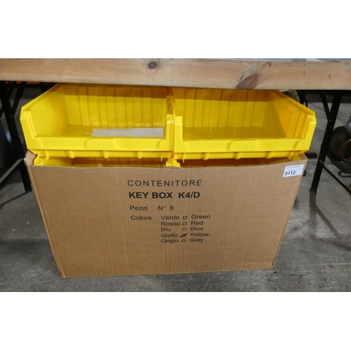 5112 - 8 x yellow plastic hanging / stacking storage bins each approx 41 x 35 x 16cm high