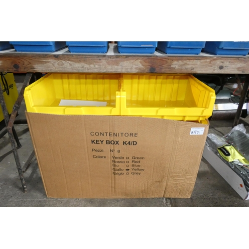 5113 - 8 x yellow plastic hanging / stacking storage bins each approx 41 x 35 x 16cm high