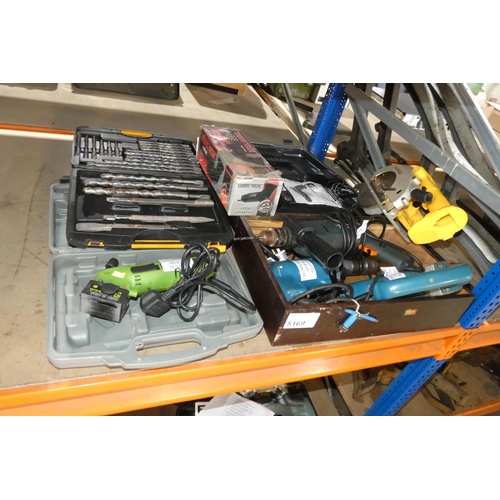 5169 - A quantity of various tools including a jigsaw, 2 x drills, a detail sander etc - all items are 240v... 