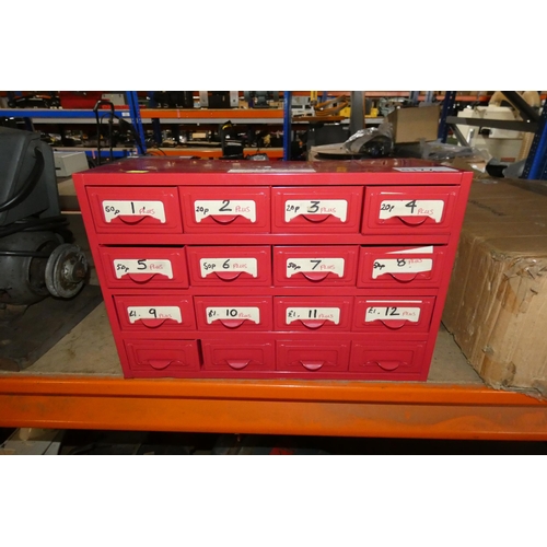 5177 - A red metal 16 drawer cabinet approx 44 x 17 x 29cm high containing a quantity of various HSS drill ... 