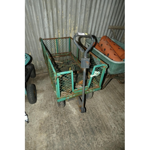 5564 - 1 x green metal garden trolley with mesh sides