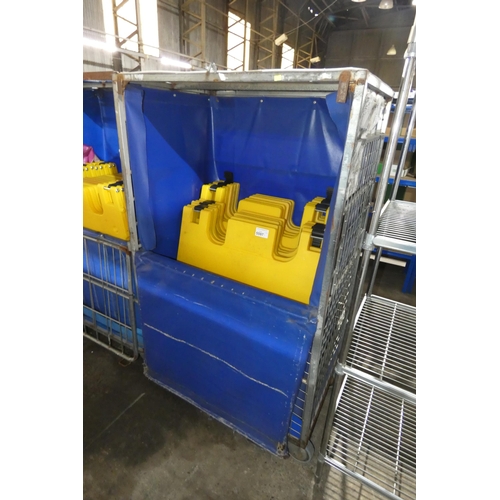 5597 - 1 x wheeled metal cage containing a quantity of yellow plastic folding barriers (cage and contents b... 