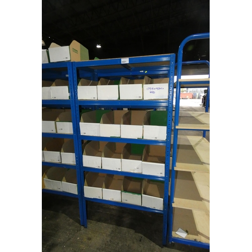 5607 - 2 x bays of blue metal boltless stores type racking each bay approx 90 x 45 x 179cm high (can be vie... 