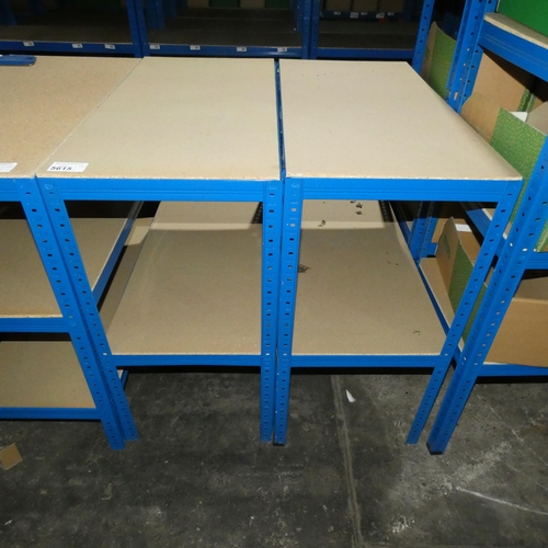 5615 - 2 x low bays of blue metal boltless stores type racking each bay approx 90 x 45 x 90cm high