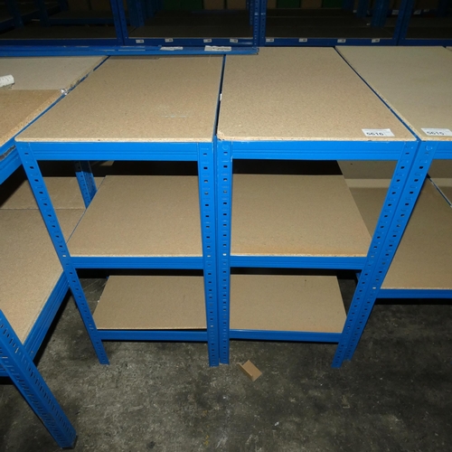 5616 - 2 x low bays of blue metal boltless stores type racking each bay approx 90 x 45 x 90cm high