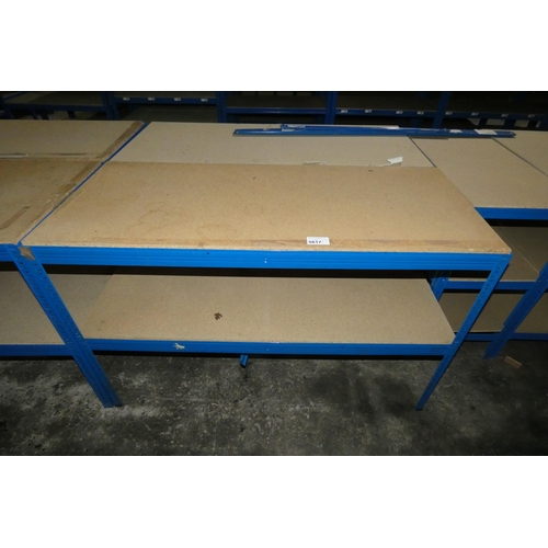 5617 - 2 x low bays of blue metal boltless stores type racking each bay approx 140 x 60 x 90cm high