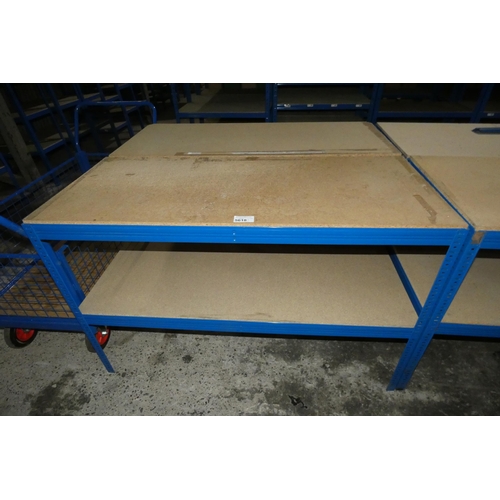 5618 - 2 x low bays of blue metal boltless stores type racking each bay approx 140 x 60 x 90cm high