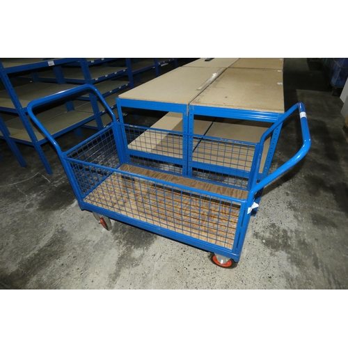 5619 - 1 x blue metal warehouse trolley with mesh sides approx 120 x 60cm