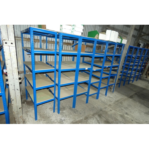 5621 - 6 x bays of blue metal boltless stores type racking each bay approx 90 x 45 x 179cm high