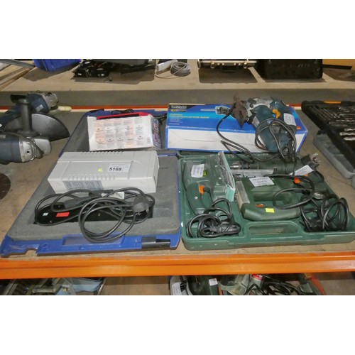 5168 - A quantity of various tools including a reciprocating saw, a battery charger, a jig saw, a drill etc... 