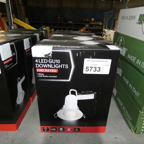 5733 - 4 x boxes each containing 4 units of LED GU10 fire rated downlights (16 total)