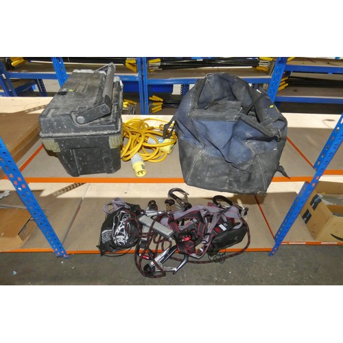 5689 - A quantity of various items including JSP harnesses, a 110v extension lead, a tool bag, a tool box e... 