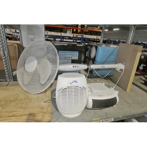 5798 - 1 x fan and 2 x heaters - all 240v. Contents of 1 shelf