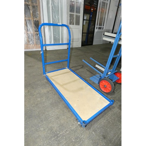 5605 - 1 x blue metal warehouse trolley approx 100 x 50cm