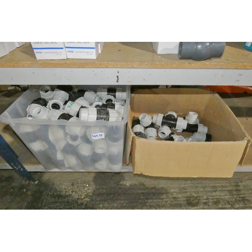 5497F - A large quantity of various pipe fittings to include 50mm straight joiners, T pieces and elbows etc.... 