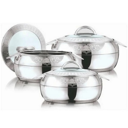 152 - A Savino 3 piece stainless steel insulated casserole dish set with lids RRP £55