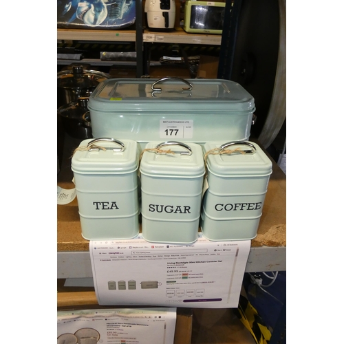 177 - A Living Nostalgia 4 piece kitchen canister / bread bin storage set RRP £49