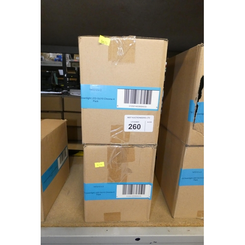 260 - 2 boxes each containing 2 x 4 packs of LED GU10 tilt downlights (16 downlights in total)