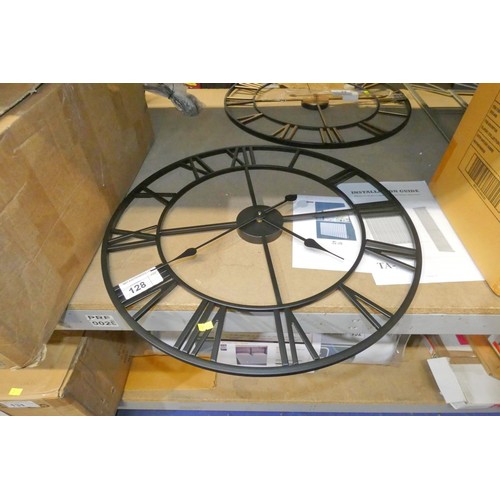 128 - 1 x oversized black metal wall clock diameter approx 60cm