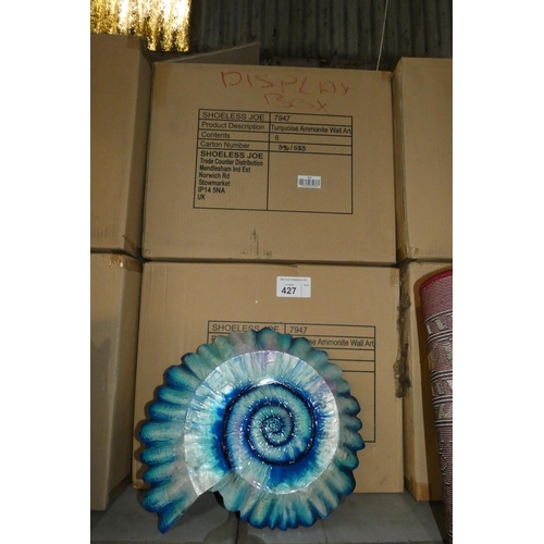 427 - 2 boxes each containing 6 x Shoeless Joe turquoise ammonite metal wall art pieces