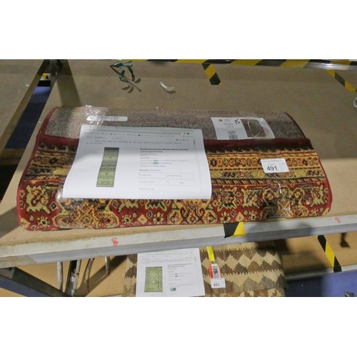 491 - 1 x Boulder Brook Aztec red patterned area rug approx 68 x 235cm RRP £52