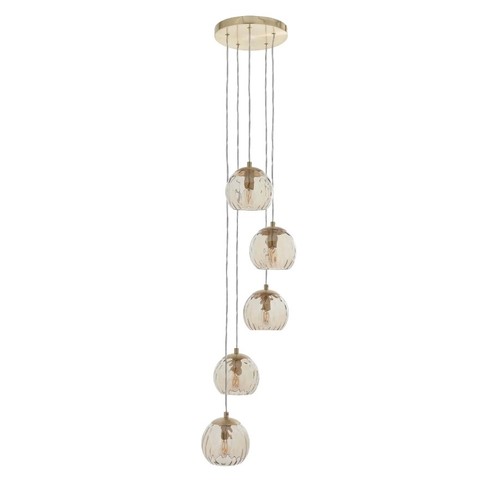 162 - 1 x Tiberlus 5-light satin brushed gold plate and champagne lustre glass cluster pendant light RRP £... 