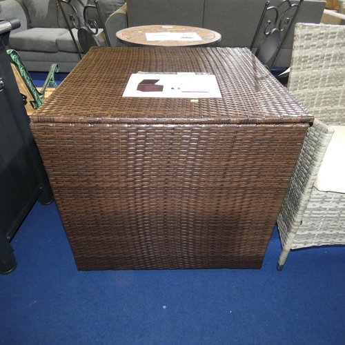 582 - An Ebern Designs polyrattan garden storage box with hinged lid approx 75 x 75 x 65cm high RRP £256