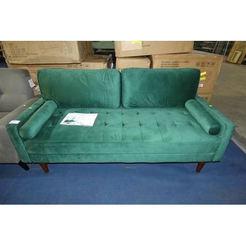 637 - A Neche 3 seater green velvet upholstered sofa RRP £279