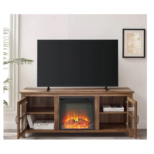 509 - 1 x Walker-Edison Rustic Oak 58inch fireplace console / cabinet code W58FPSCGDRO-UK - Boxed and requ... 