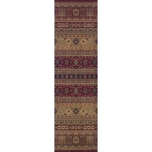 491 - 1 x Boulder Brook Aztec red patterned area rug approx 68 x 235cm RRP £52