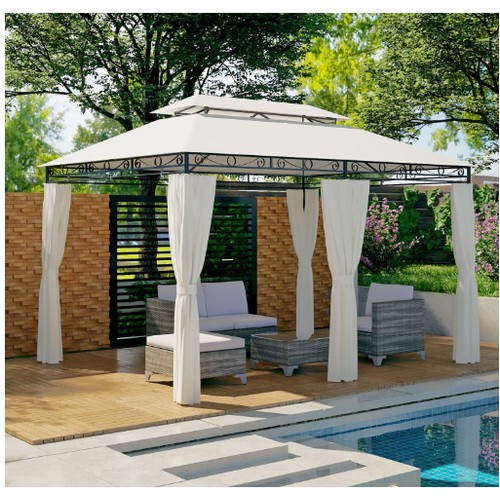 570 - 1 x Mondeer 3 x 4m garden gazebo with double tier roof and curtain sidewalls RRP £226