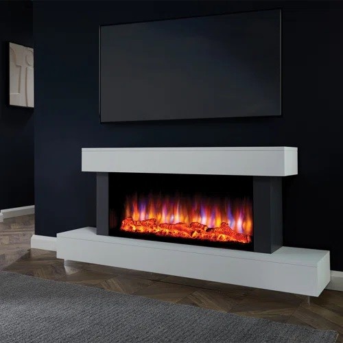 499 - A Madison free standing black / white electric fire suite approx 150cm wide RRP £909